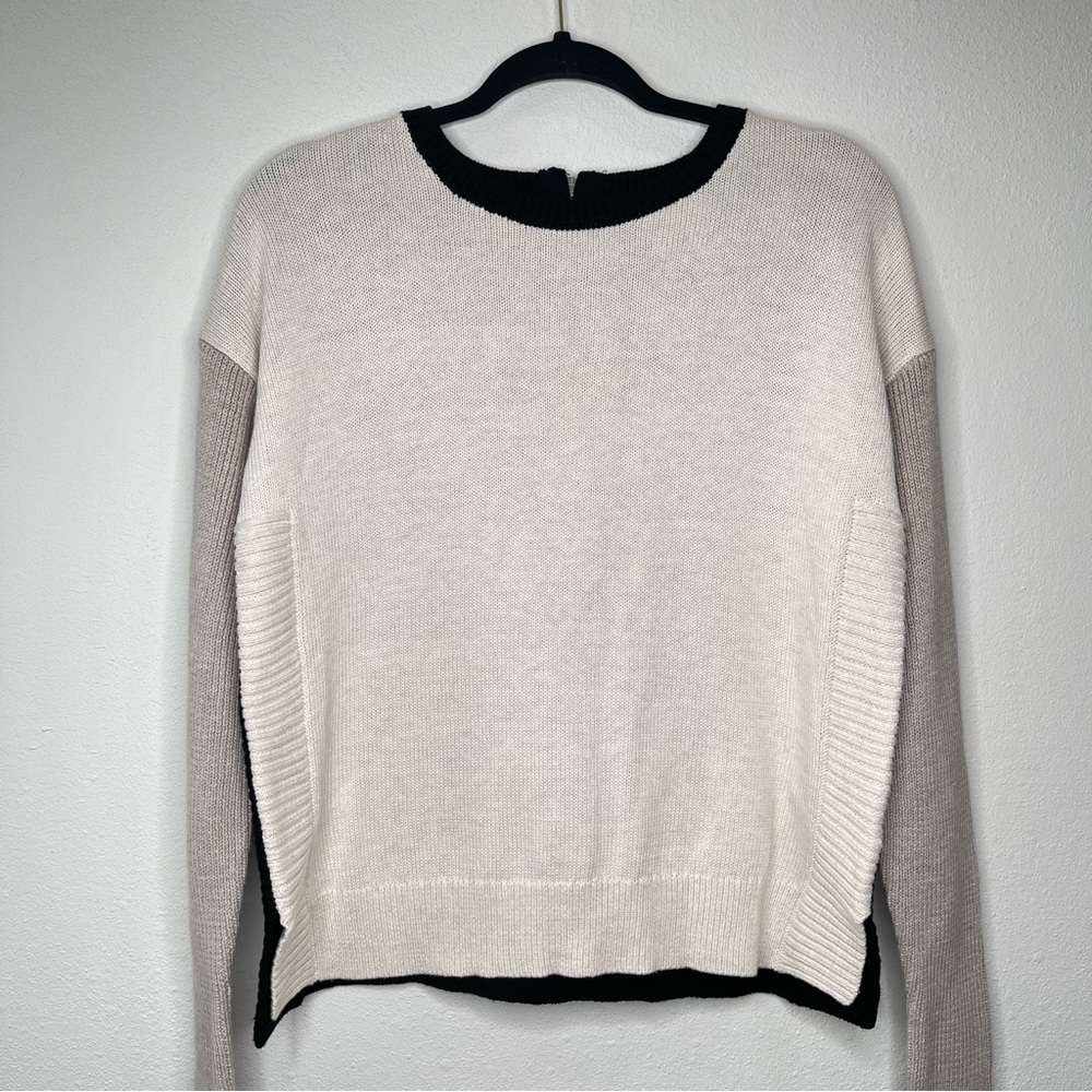 Rachel Zoe Neutral Zip Back Knit Sweater Color Block Pullover Small Cotton Blend